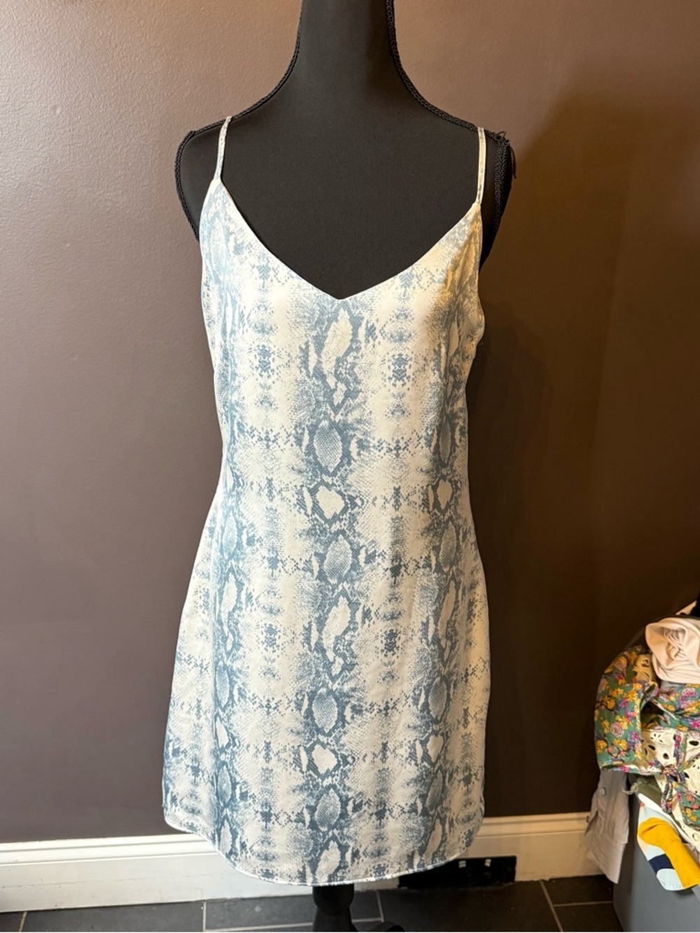 Light Blue Snake-Print Slip Mini Dress
